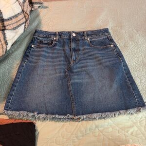 LOFT Blue Denim A-Line Skirt with Frayed Hem